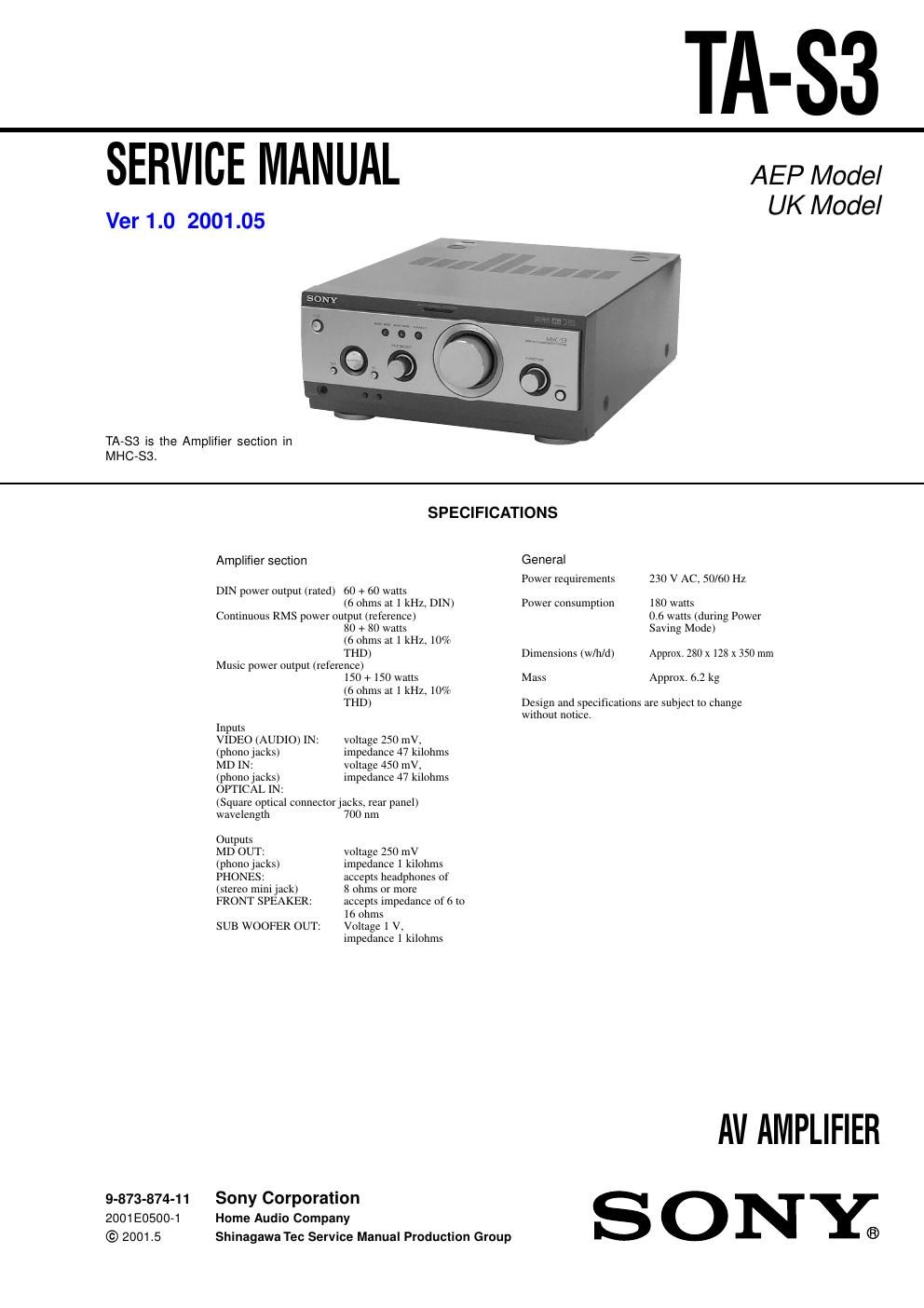 sony ta s 3 service manual