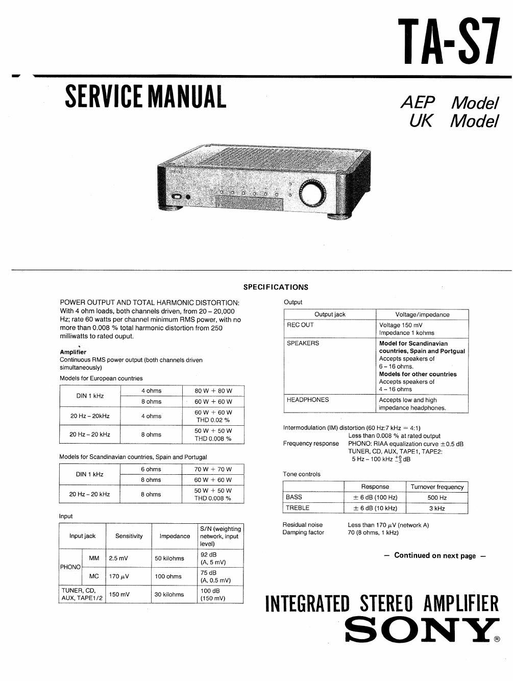 sony ta s 7 service manual