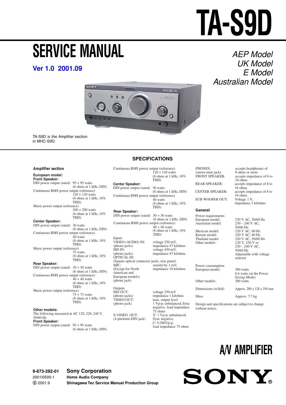 sony ta s 9 d service manual