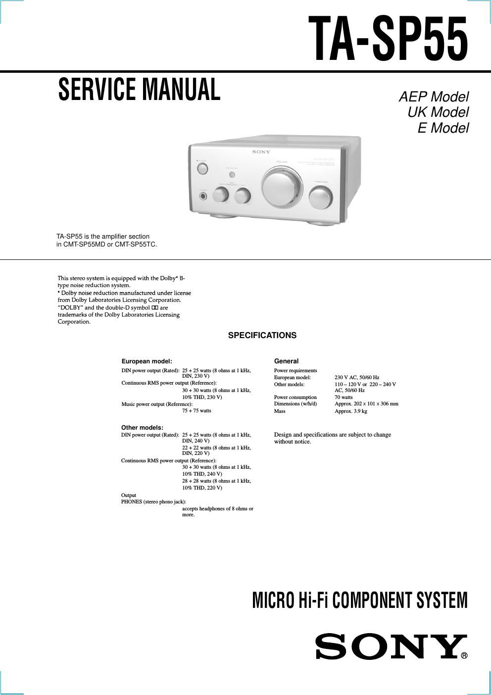 sony ta sp 55 service manual