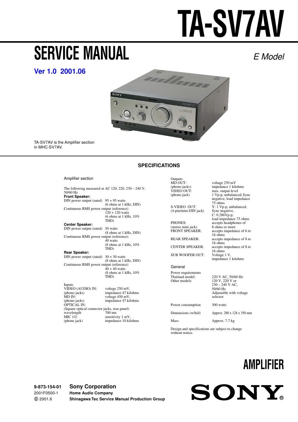 sony ta sv 7 av service manual