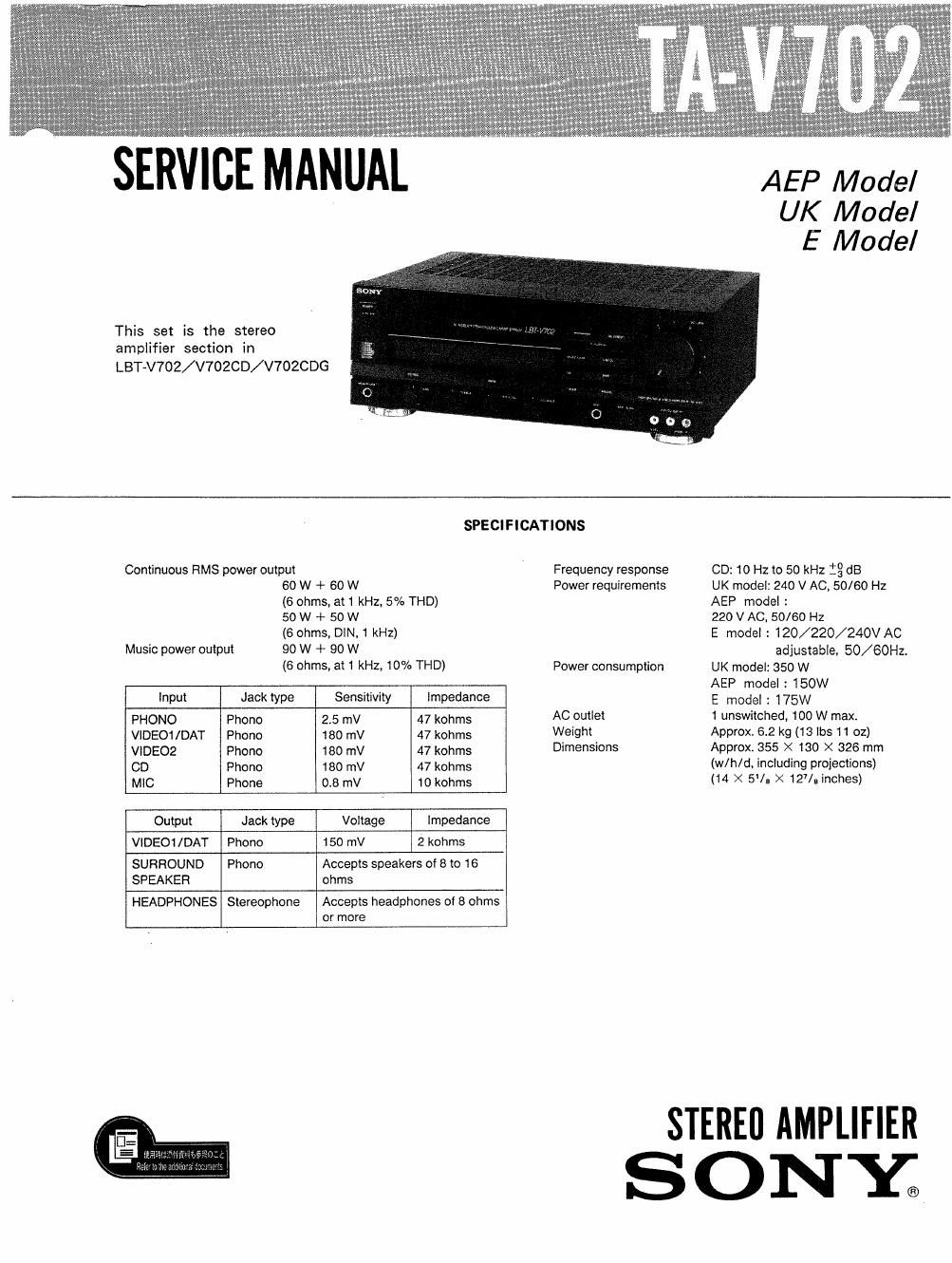 sony ta v 702 service manual