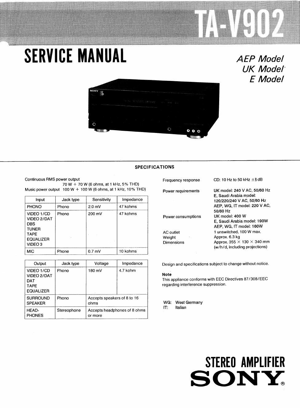 sony ta v 902 service manual