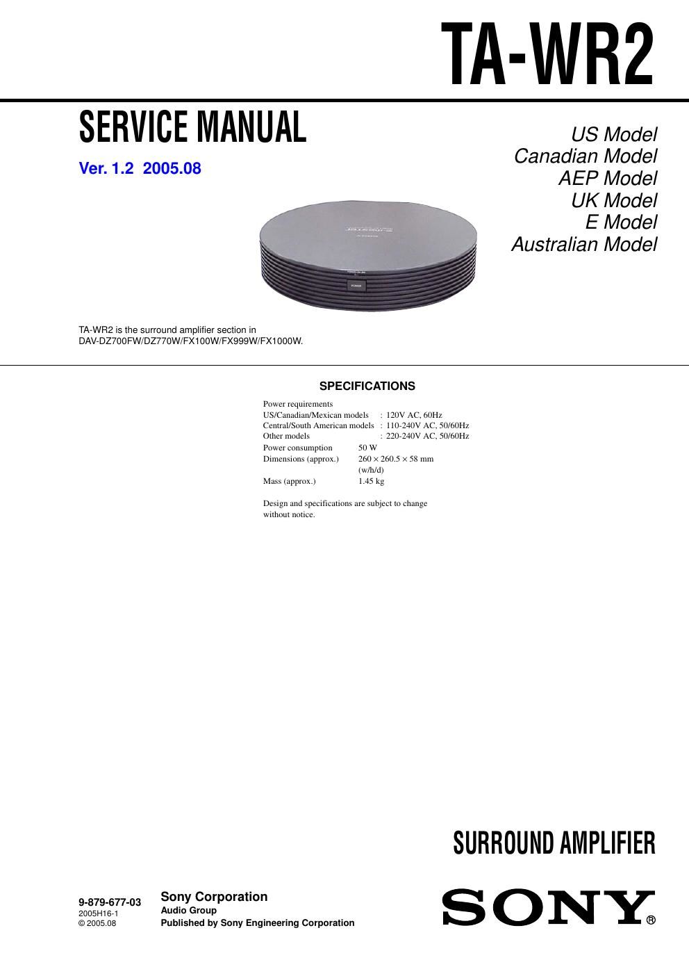 sony ta wr 2 service manual