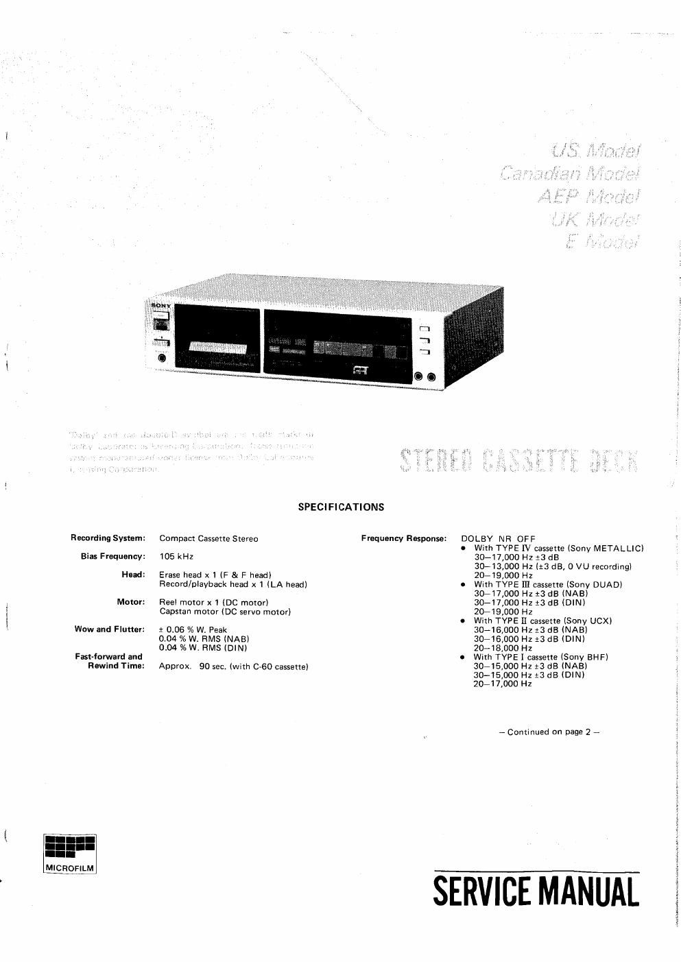 sony tc fx 600 service manual