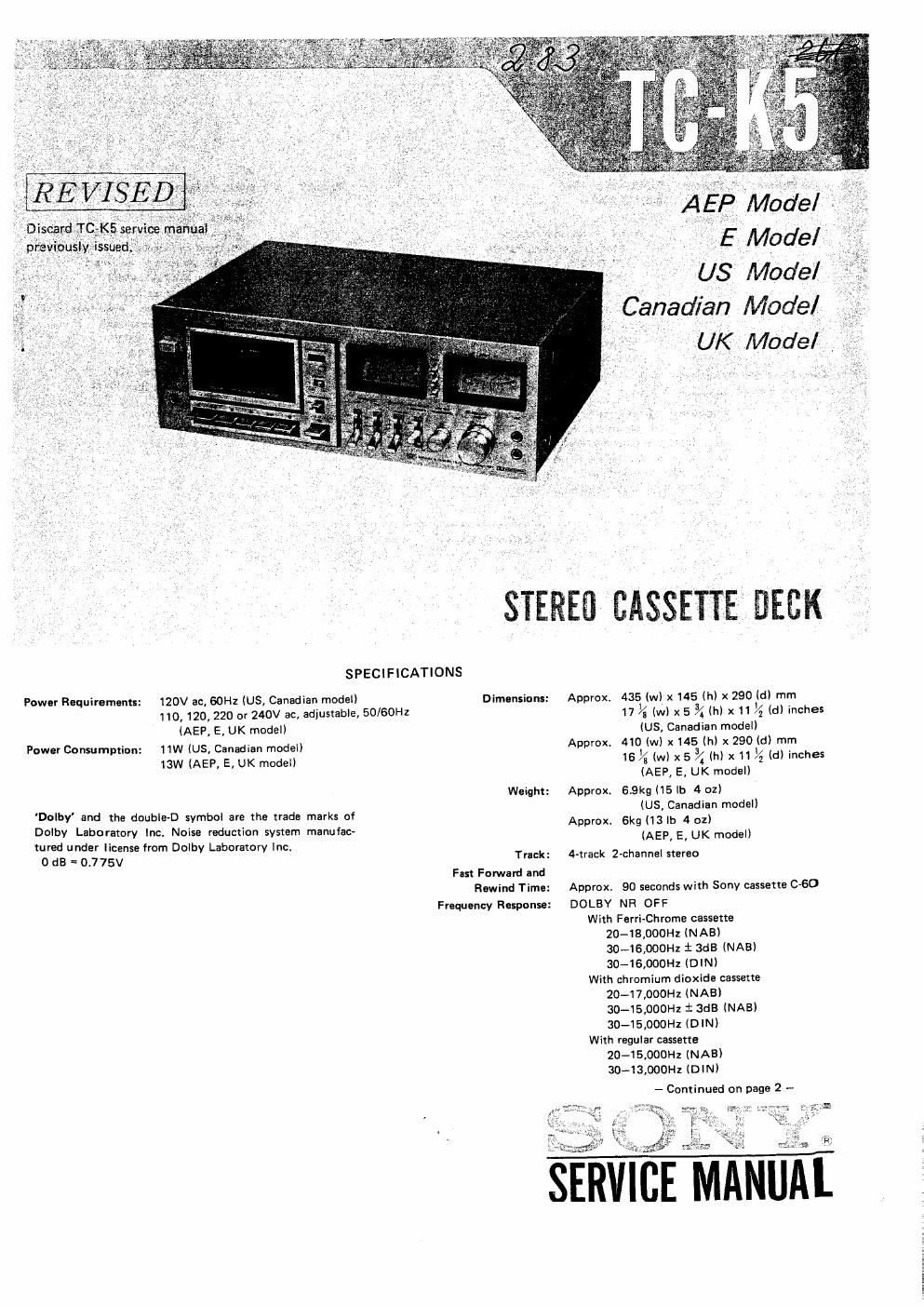 sony tc k 5 service manual