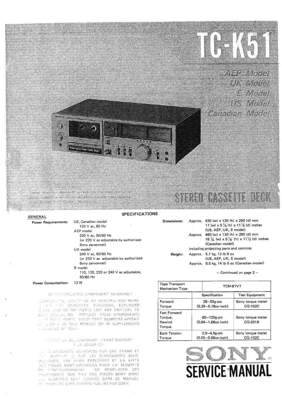 sony tc k 51 service manual