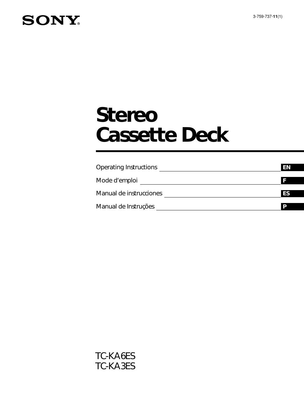 Sony TC KA 6ES Owners Manual