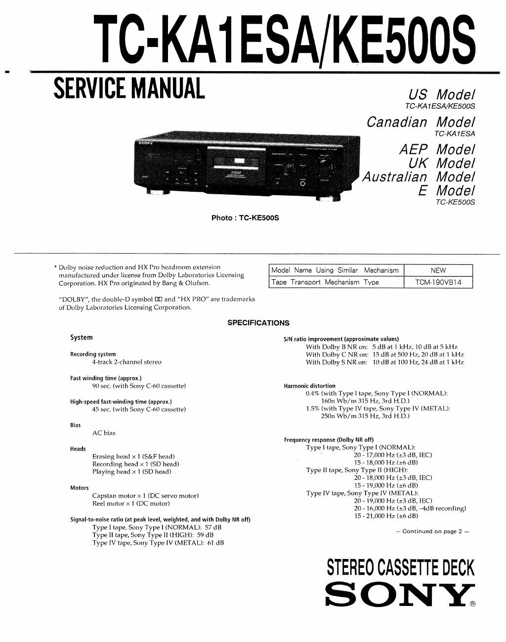 sony tc ka 1 esa service manual