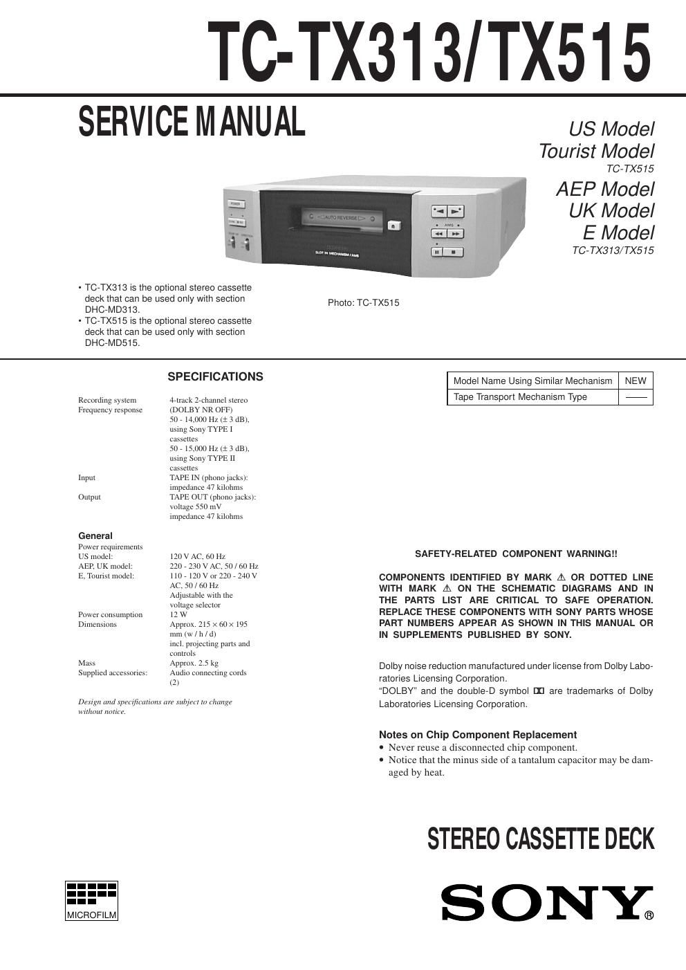 sony tc tx 515 service manual