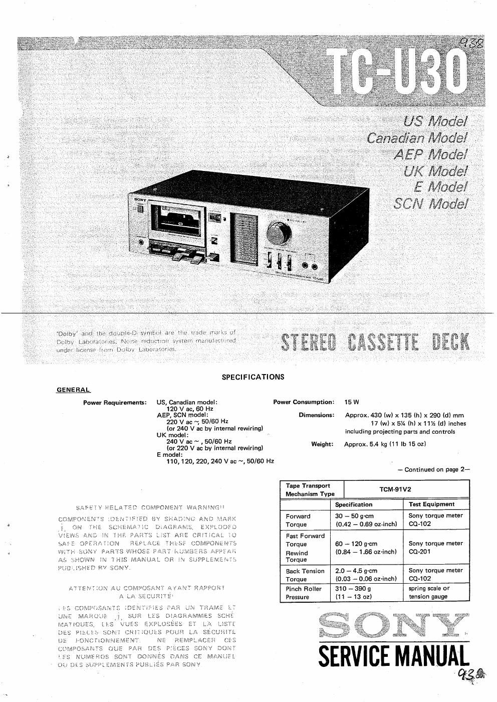 sony tc u 30 service manual