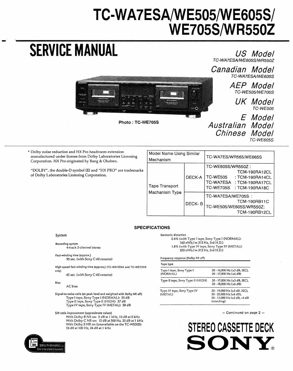 sony tc wa 7 esa service manual