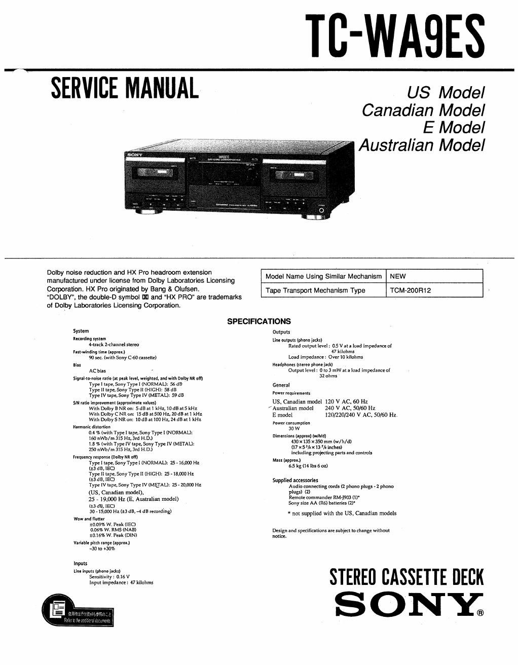 sony tc wa 9 es service manual