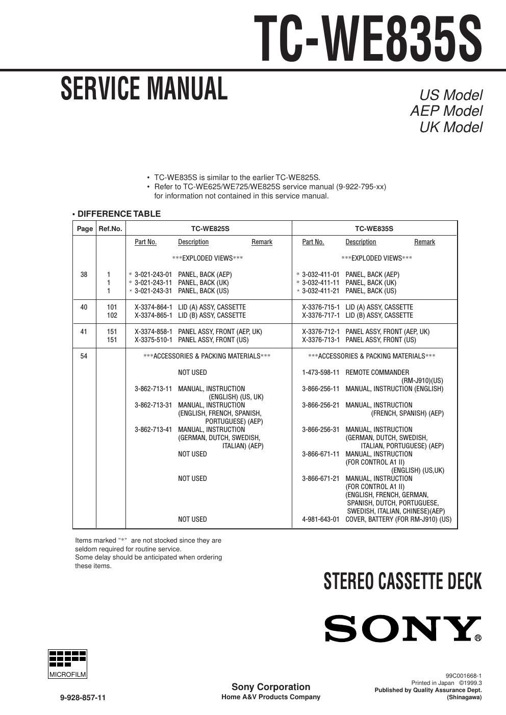 sony tc we 835 s service manual