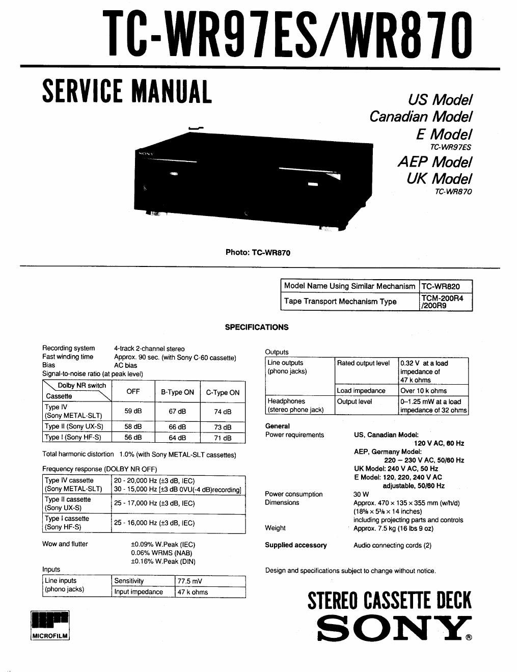 sony tc wr 97 es service manual