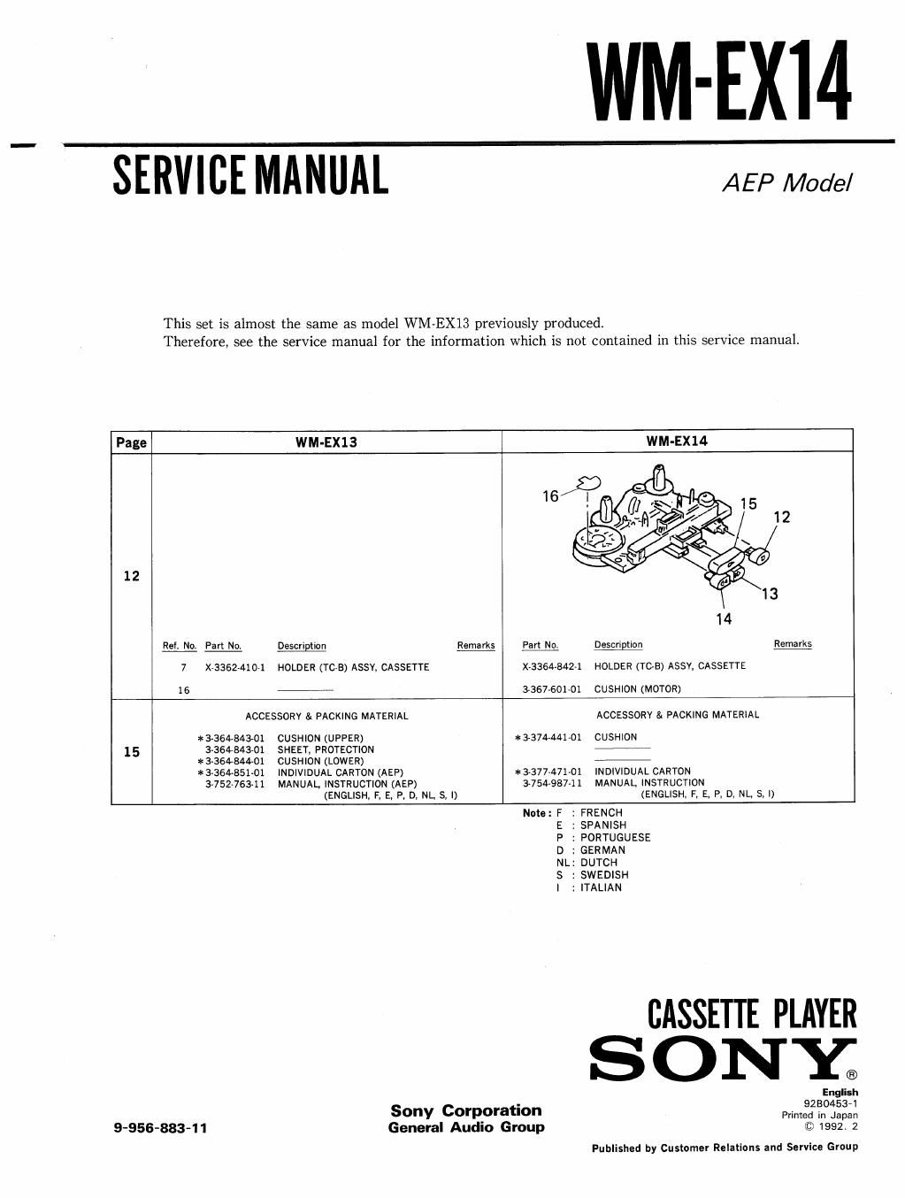 sony wm ex 14 service manual