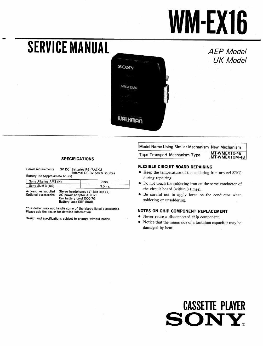 sony wm ex 16 service manual