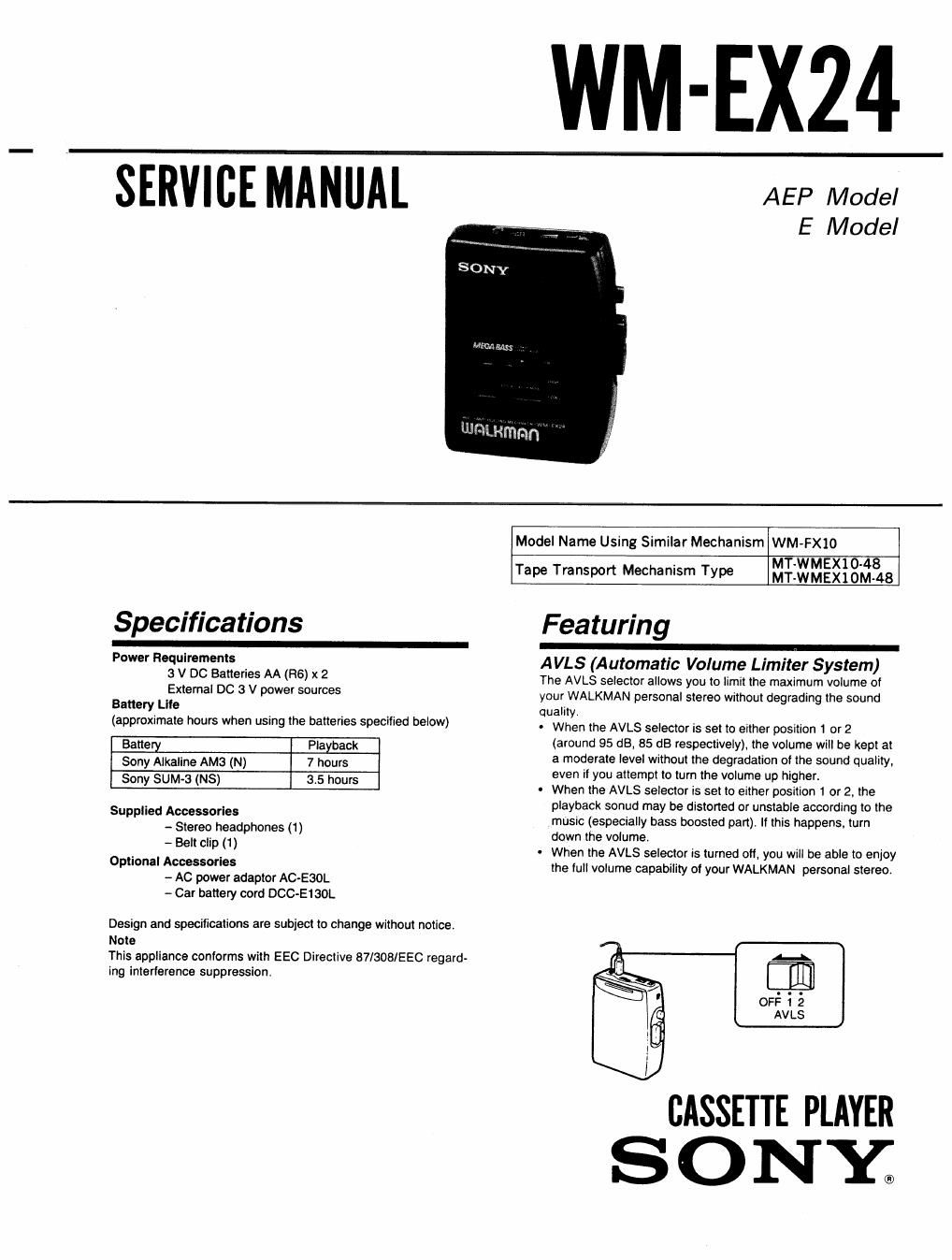 sony wm ex 24 service manual