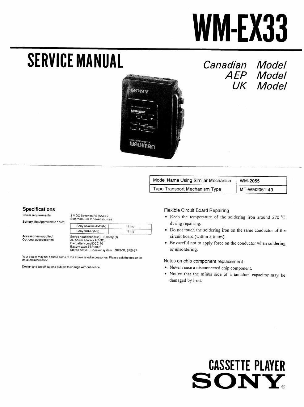 sony wm ex 33 service manual