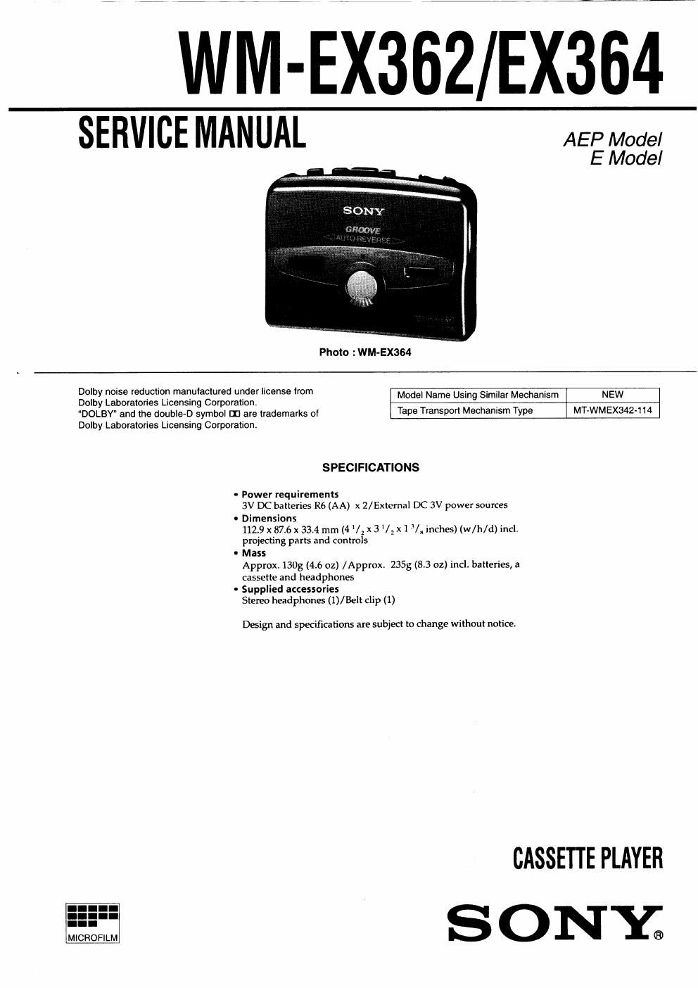 sony wm ex 362 service manual