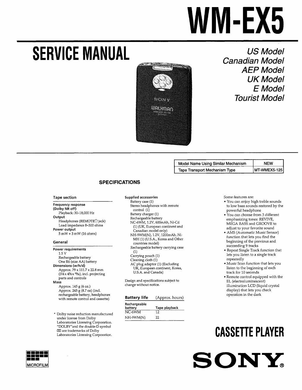 sony wm ex 5 service manual