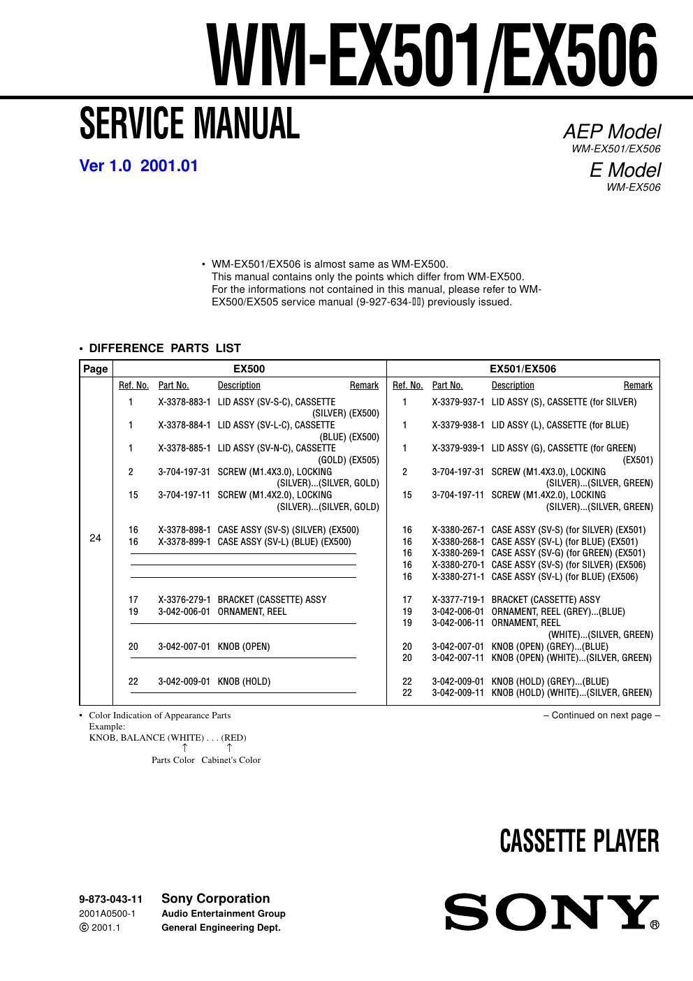 sony wm ex 501 service manual