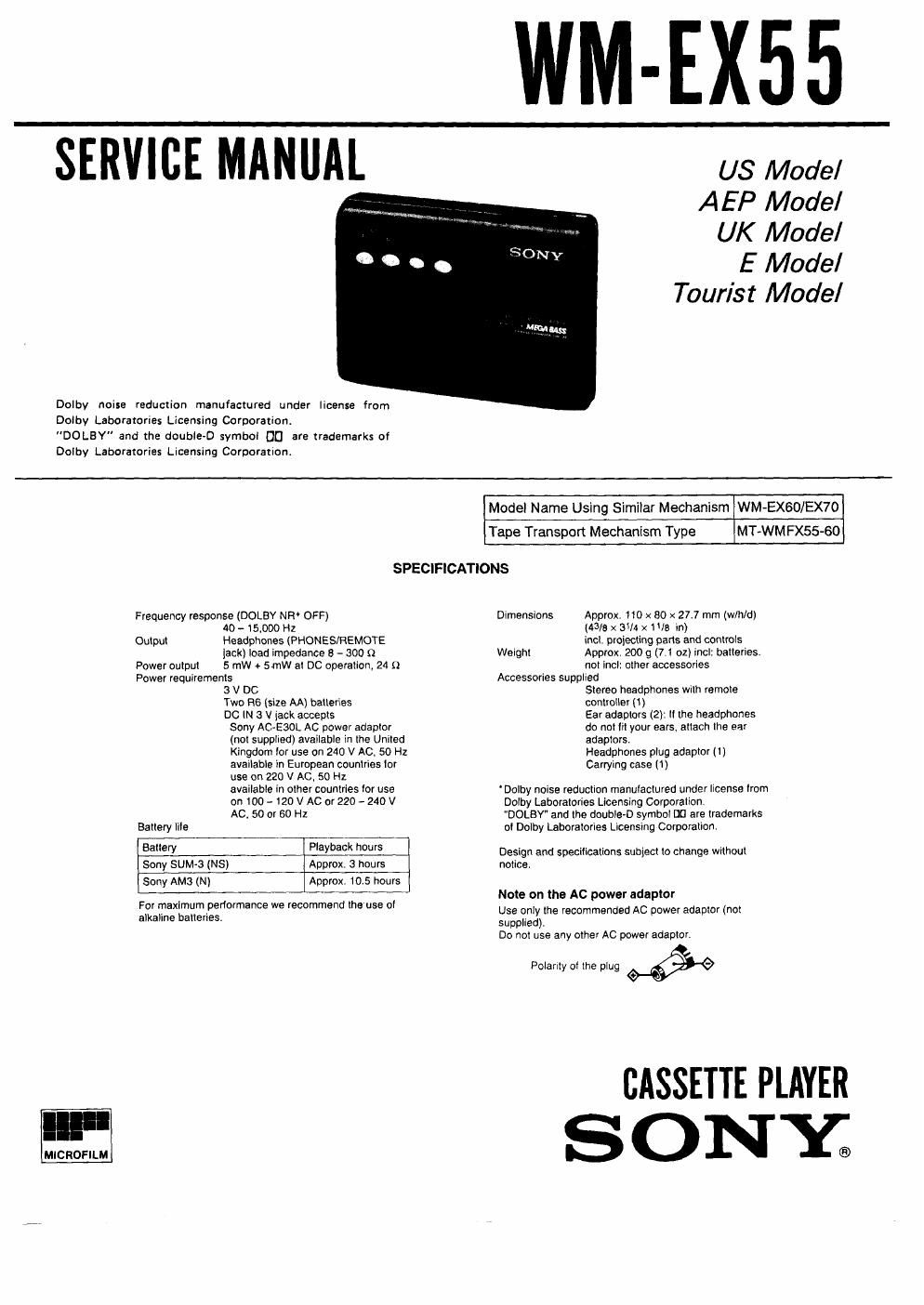 sony wm ex 55 service manual