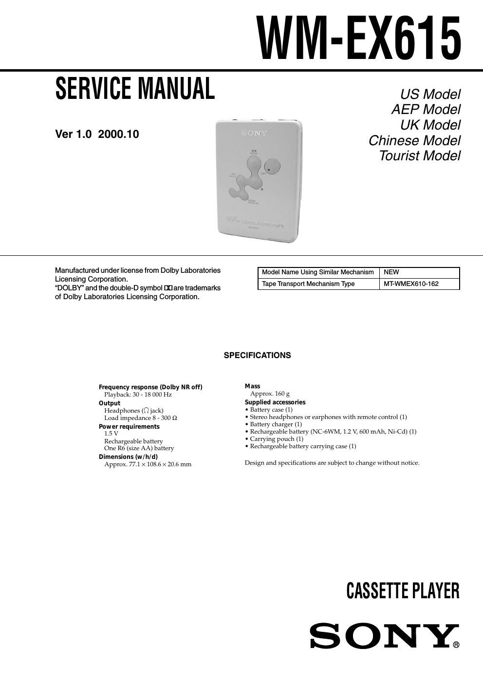 sony wm ex 615 service manual