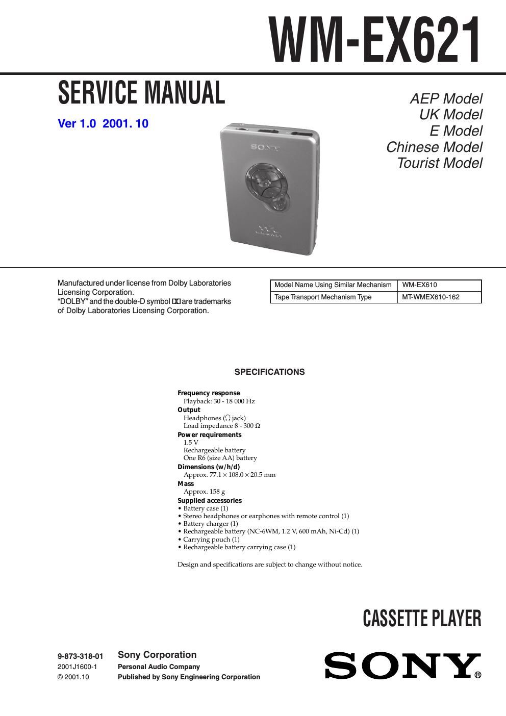 sony wm ex 621 service manual