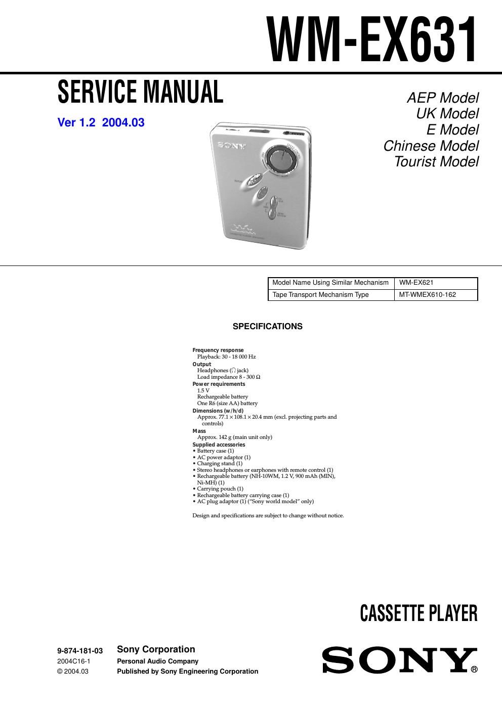 sony wm ex 631 service manual