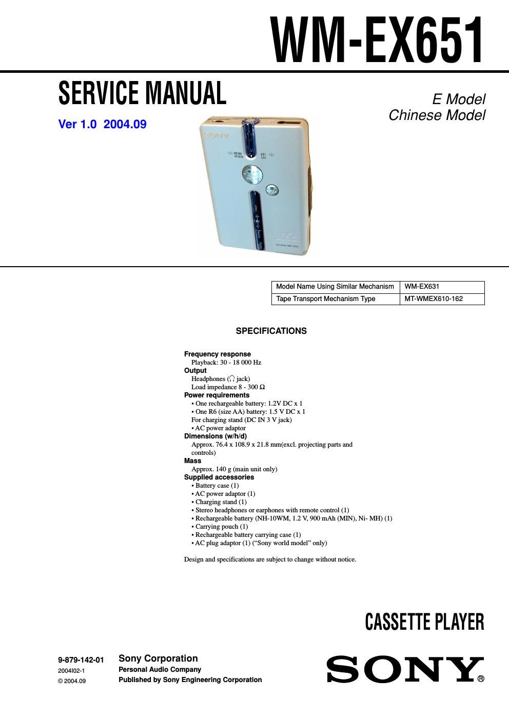 sony wm ex 651 service manual