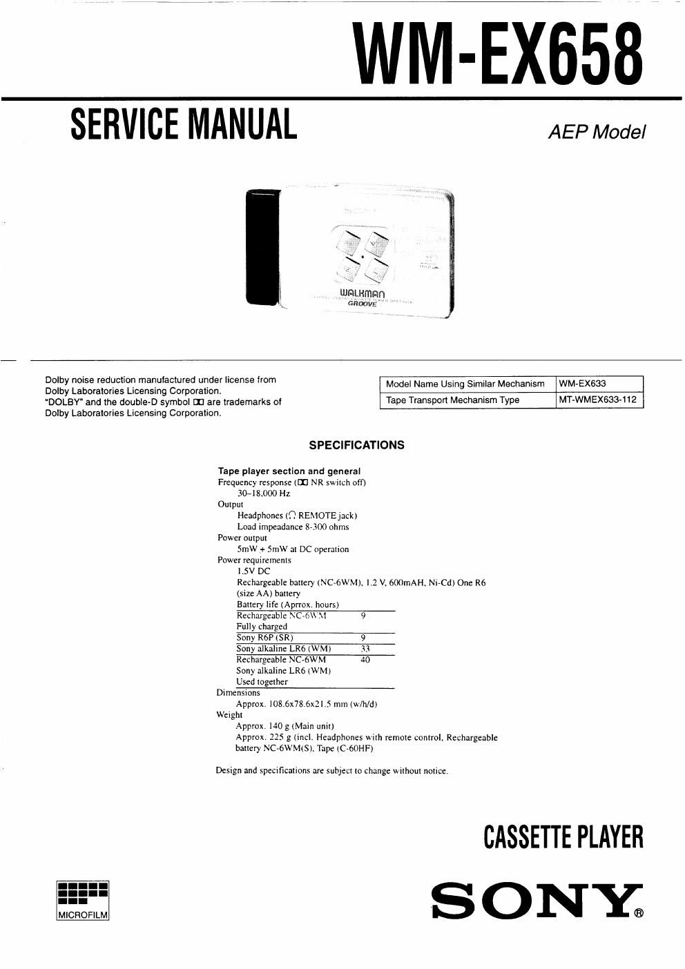 sony wm ex 658 service manual