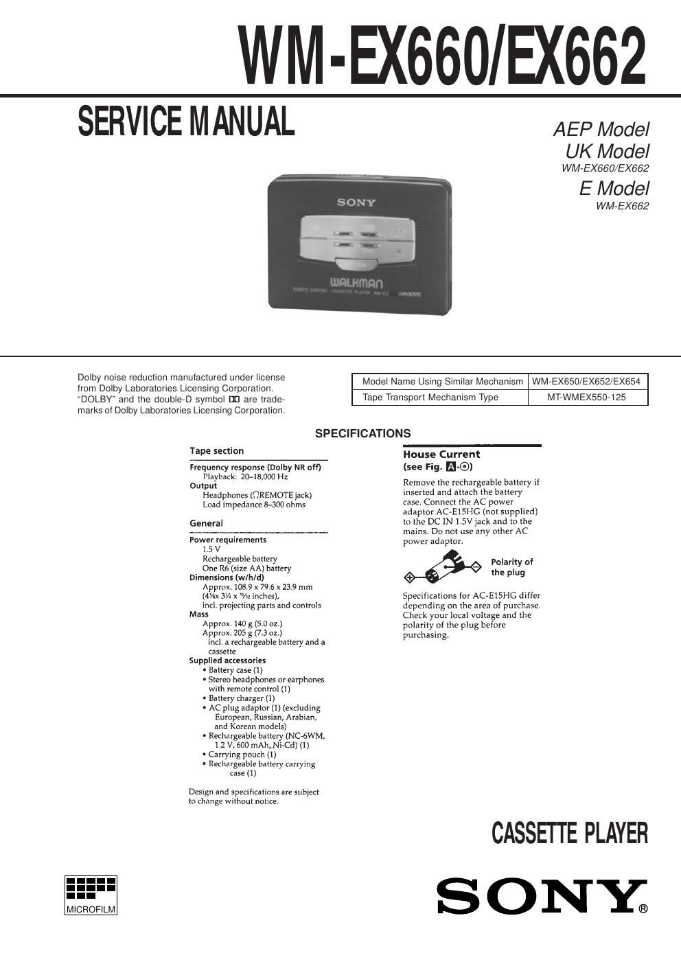 sony wm ex 660 service manual