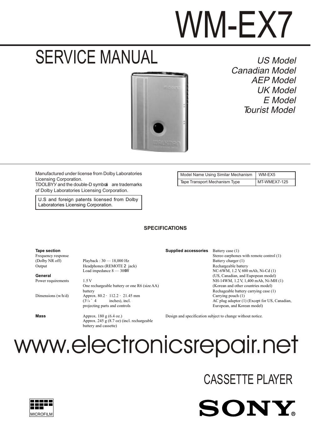 sony wm ex 7 service manual