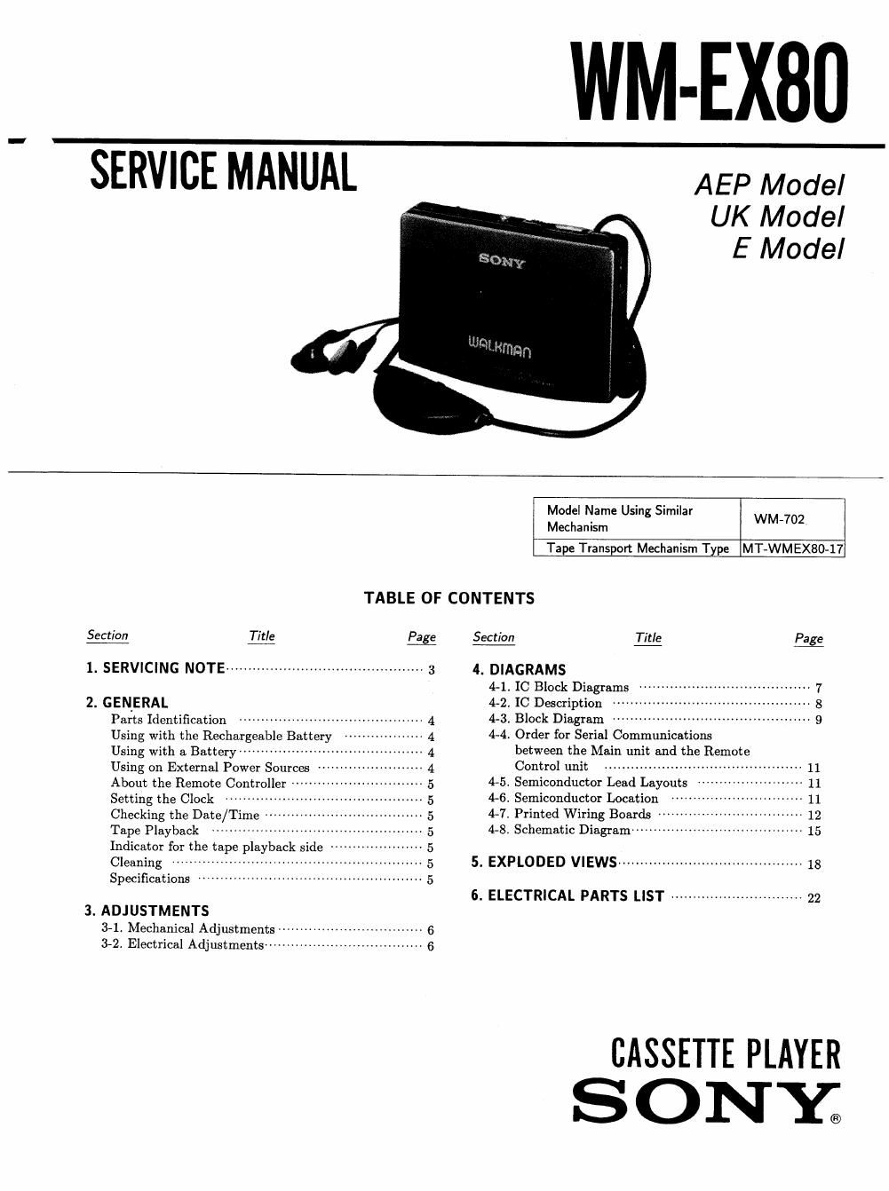 sony wm ex 80 service manual