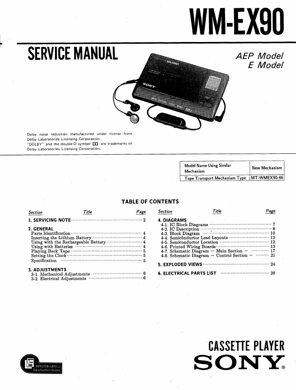 sony wm ex 90 service manual