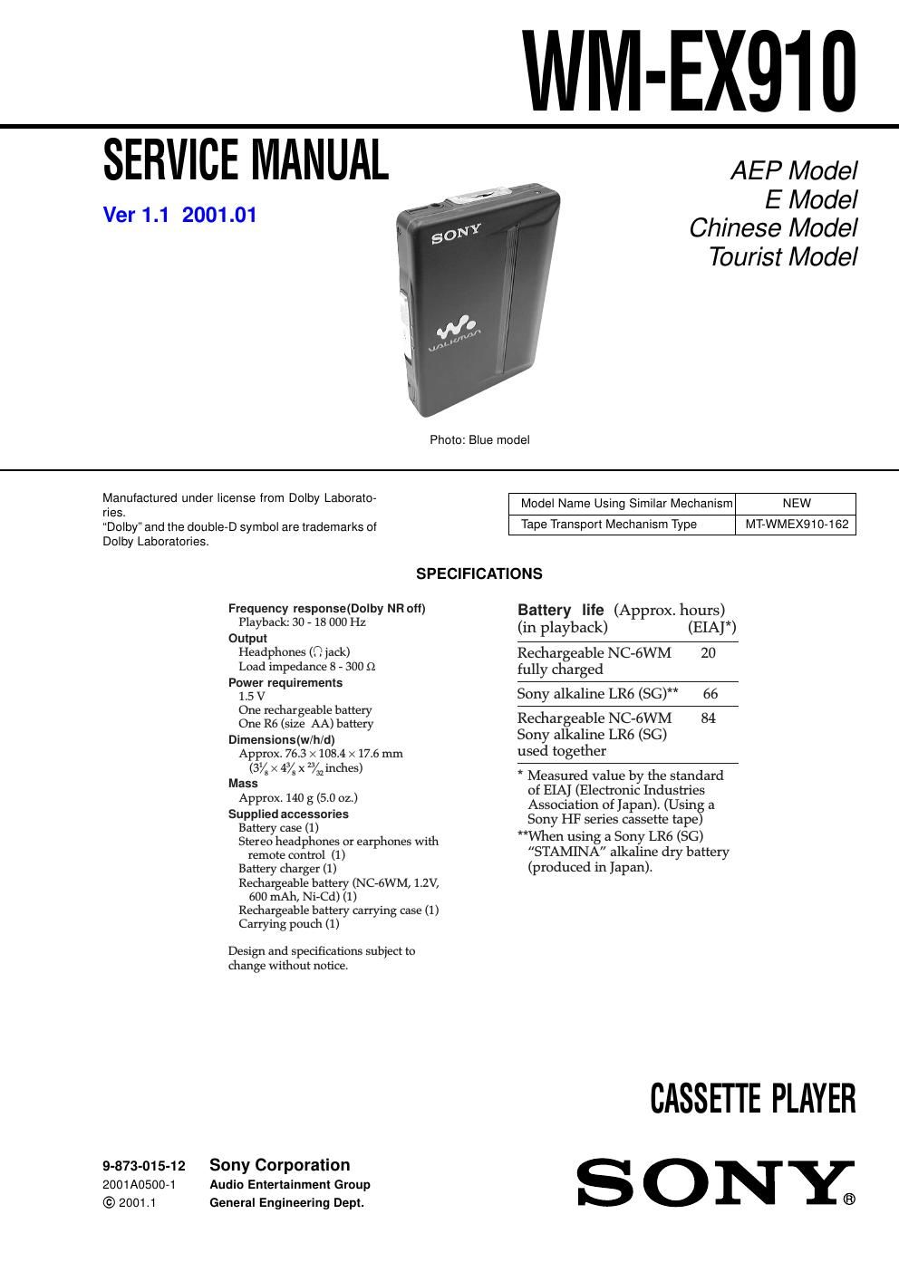 sony wm ex 910 service manual