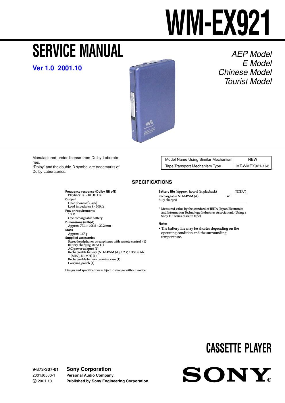 sony wm ex 921 service manual