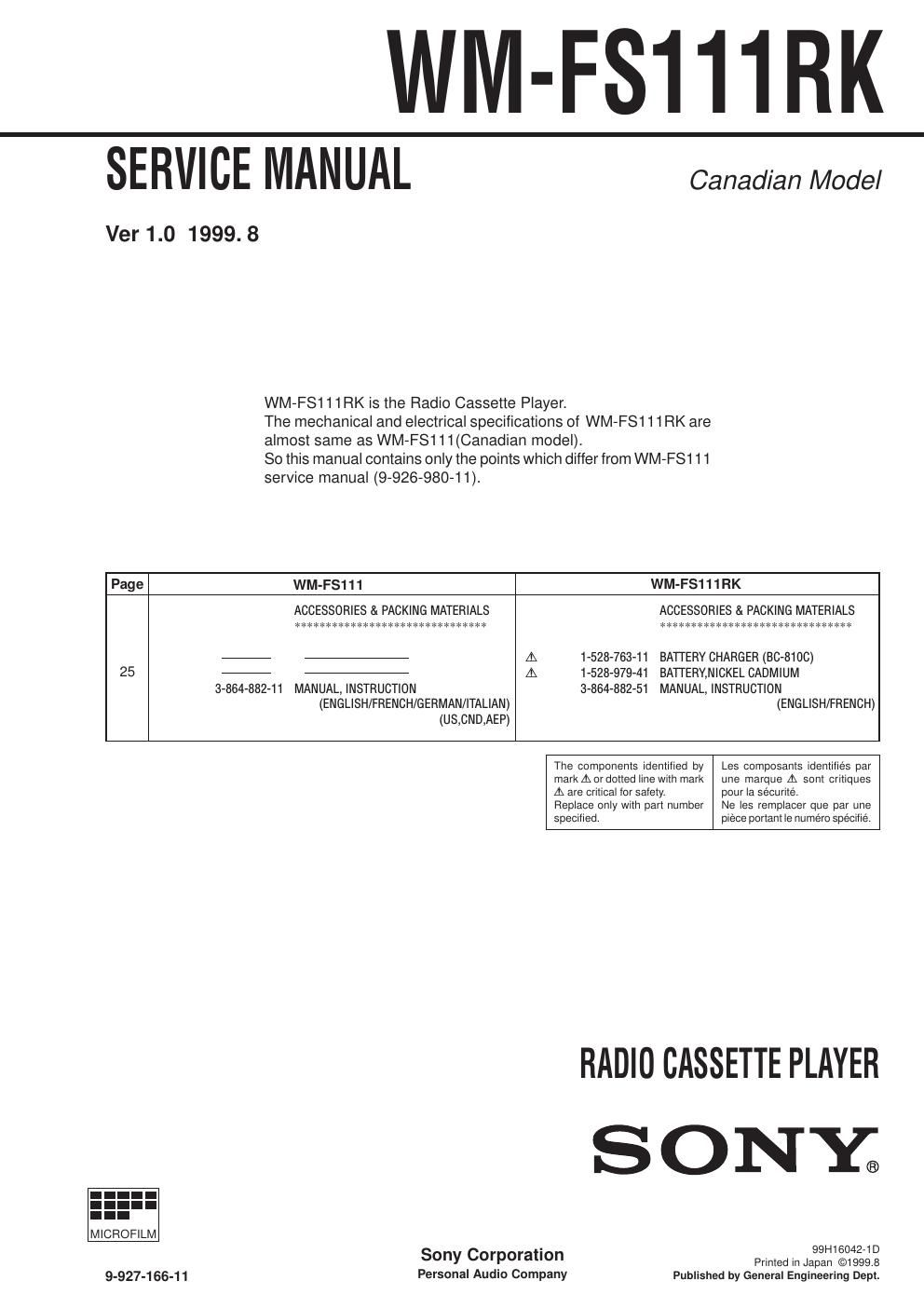 sony wm fs 111 rk service manual