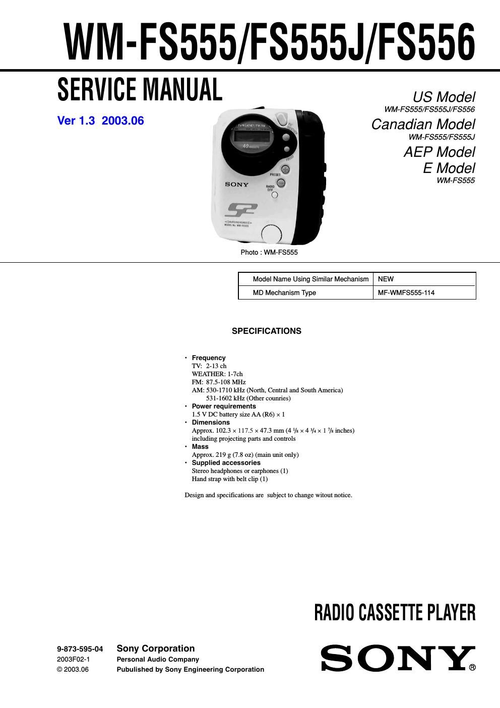 sony wm fs 556 service manual