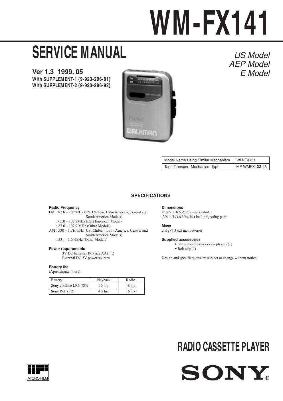 sony wm fx 141 service manual