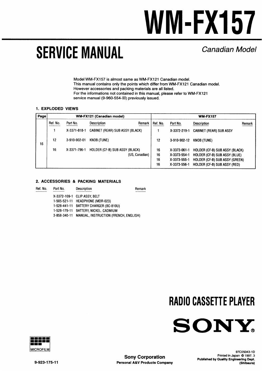 sony wm fx 157 service manual