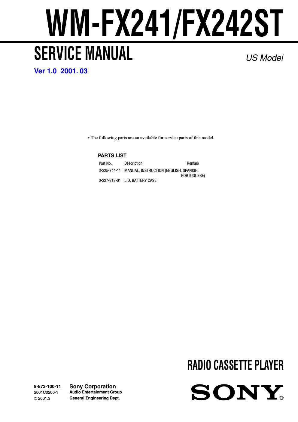 sony wm fx 242 st service manual