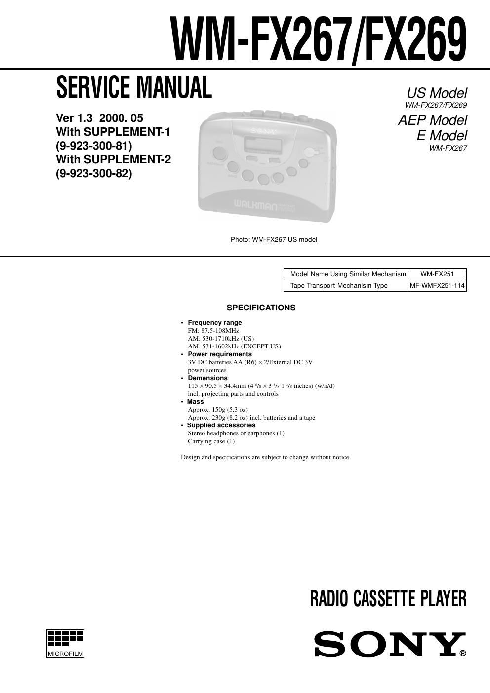 sony wm fx 267 service manual