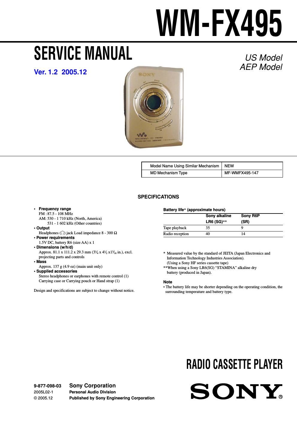 sony wm fx 495 service manual