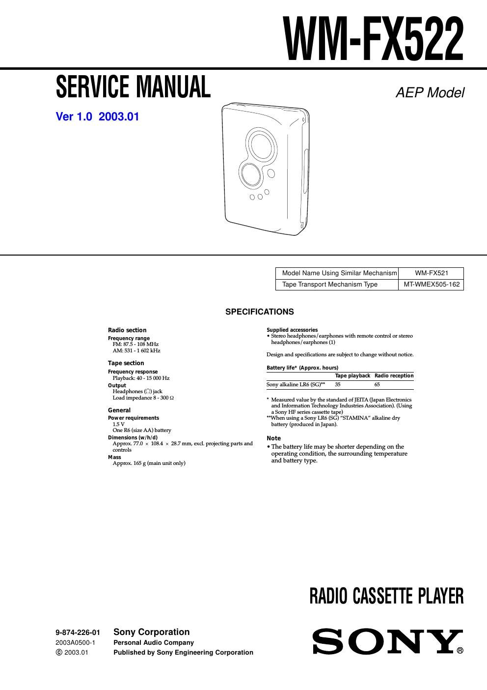 sony wm fx 522 service manual