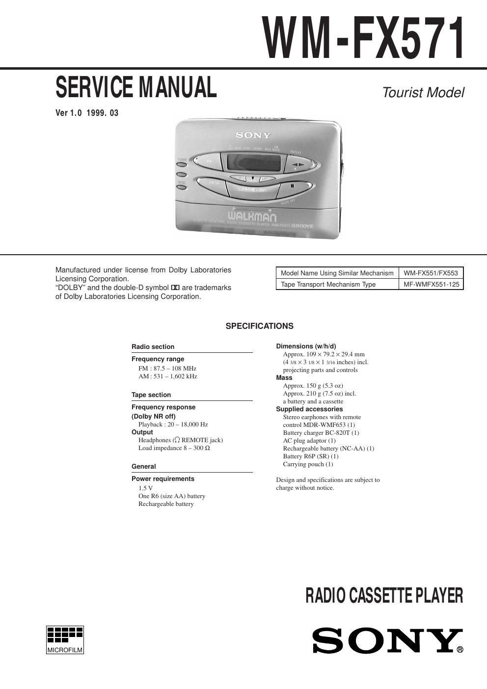 sony wm fx 571 service manual