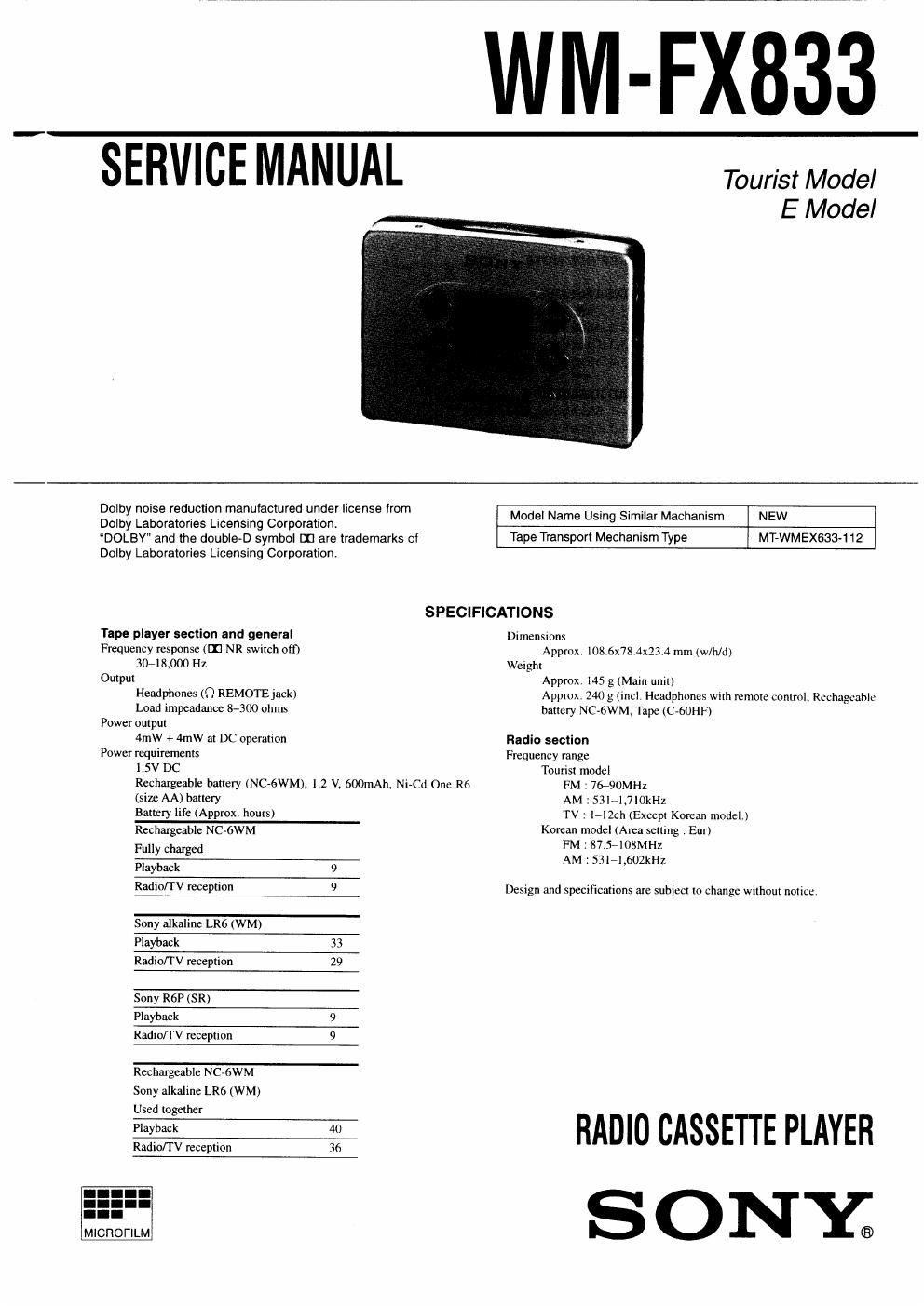 sony wm fx 833