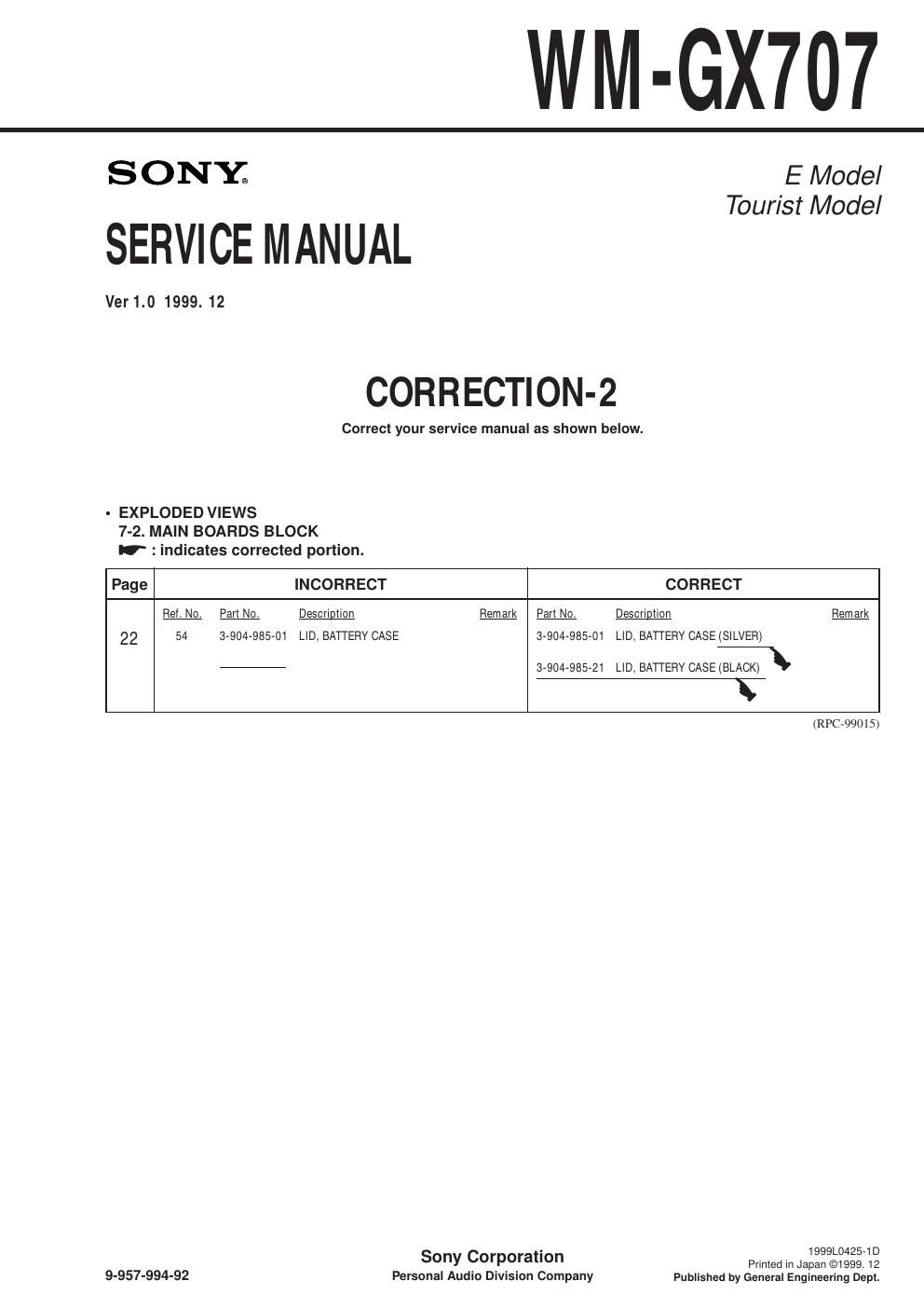 sony wm gx 707 service manual