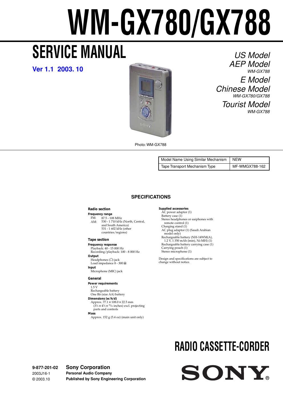 sony wm gx 788 service manual